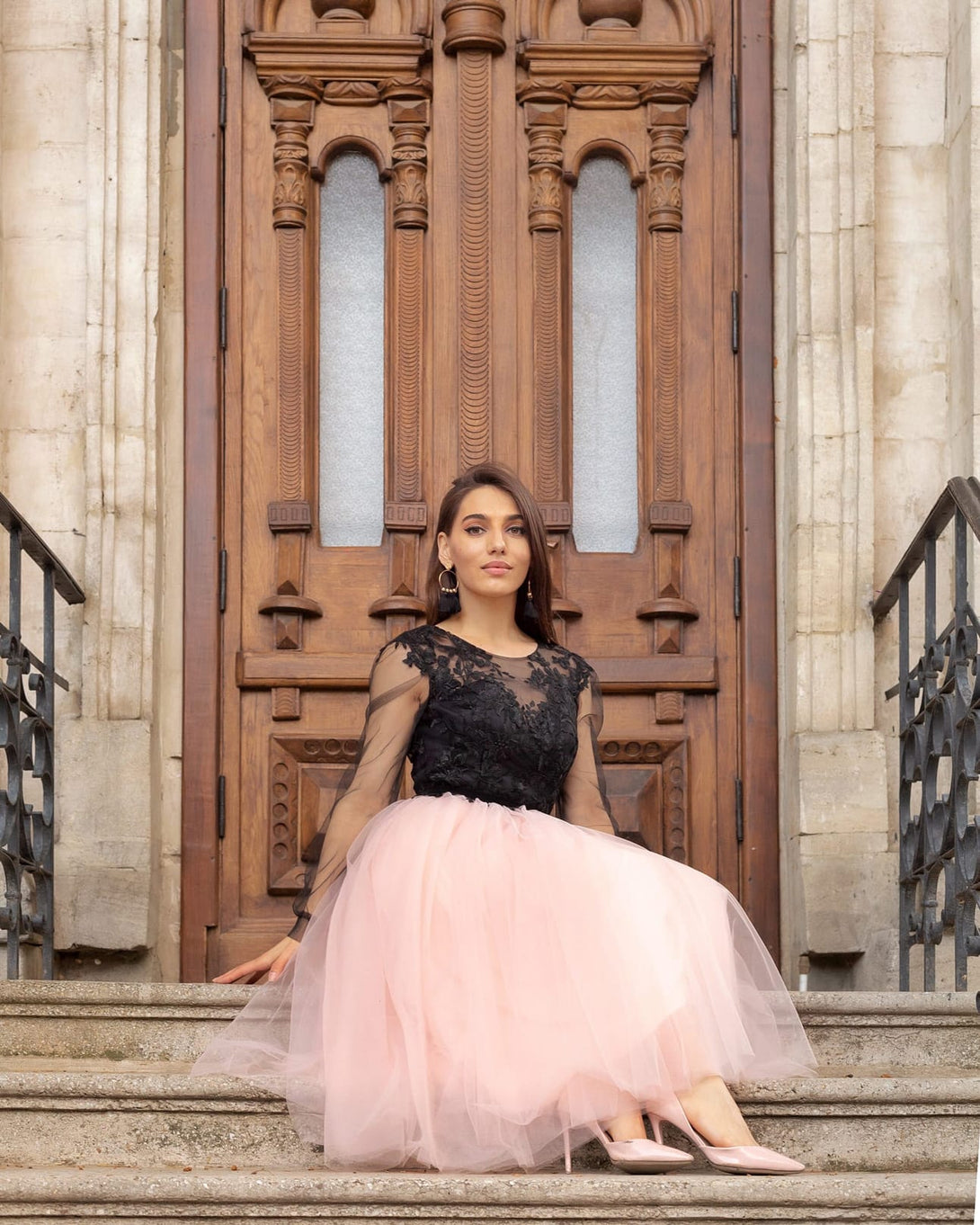Rochie de ocazie roz pudrat cu corset - BELLADRESS